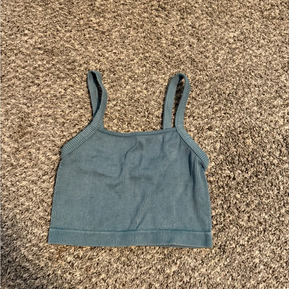 Colsie Ribbed Teal Crop Top - Picture 1 of 3